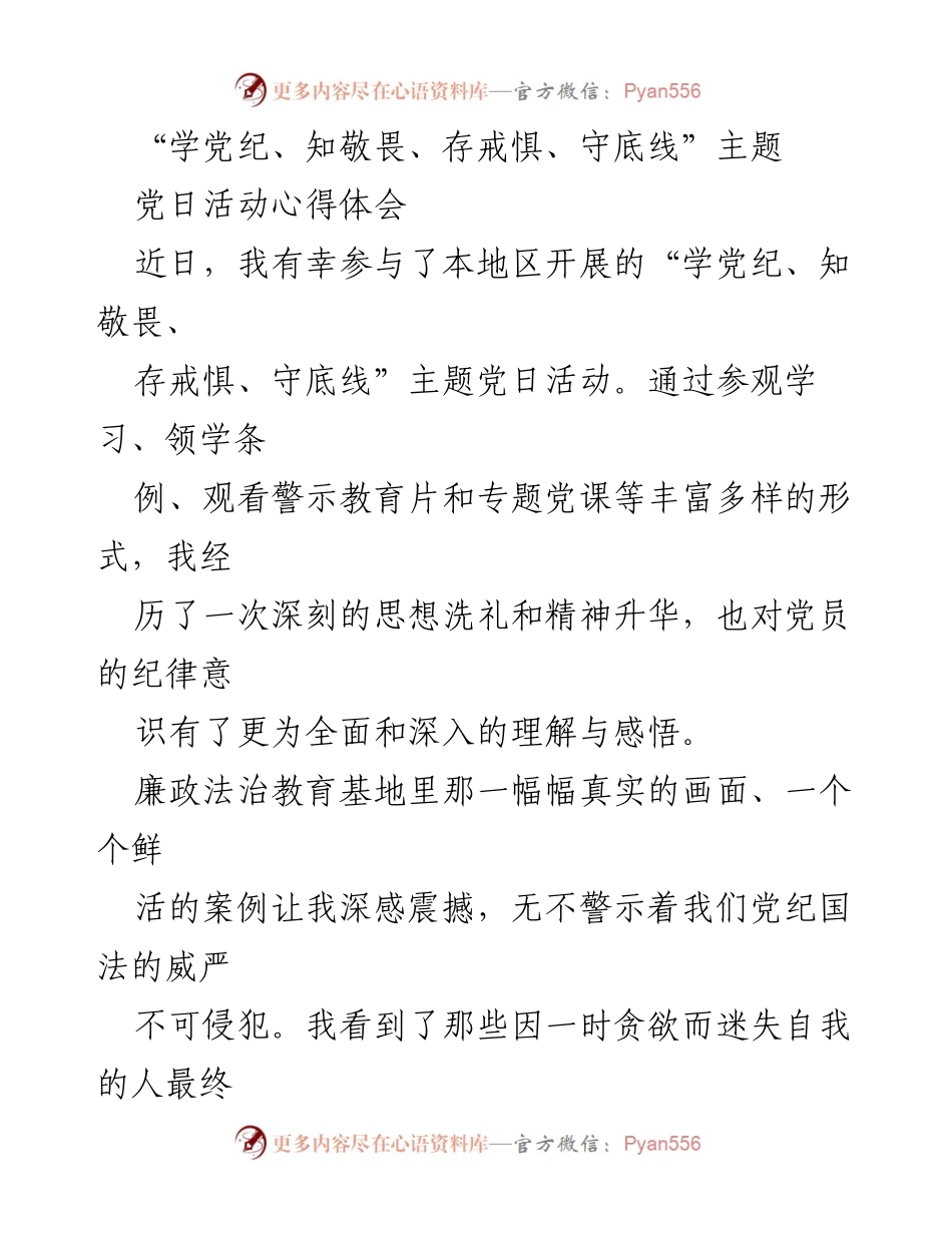 [心得体会] 主题党日活动 - 深化纪律意识，坚守党员底线.docx_第1页