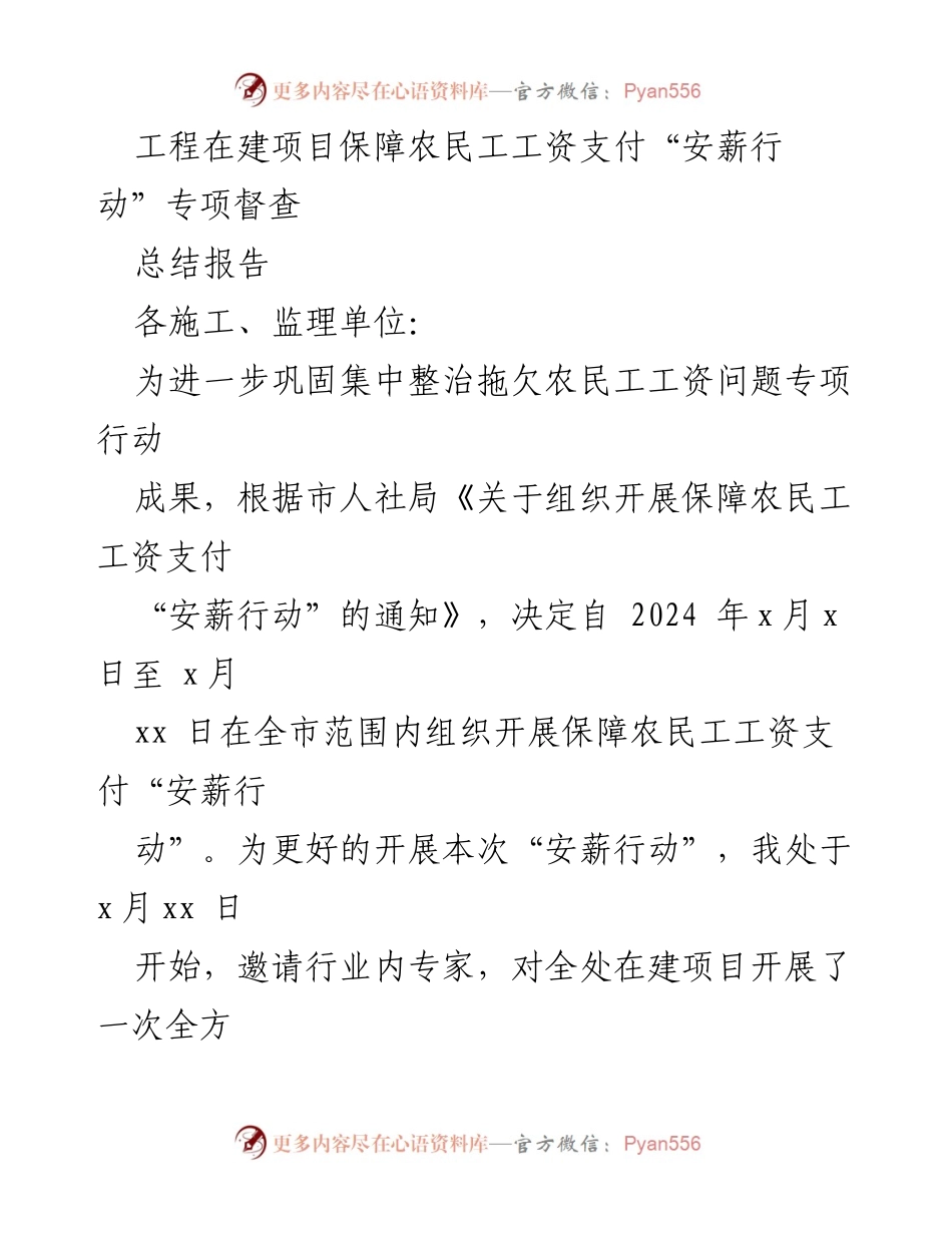[总结报告] 专项督查 - 农民工工资支付“安薪行动”专项督查总结报告.docx_第1页