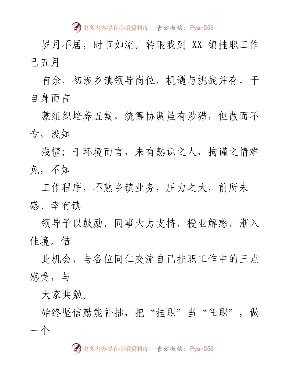 [心得体会] 挂职干部工作总结 - 乡镇挂职干部的成长与体会.docx_第2页