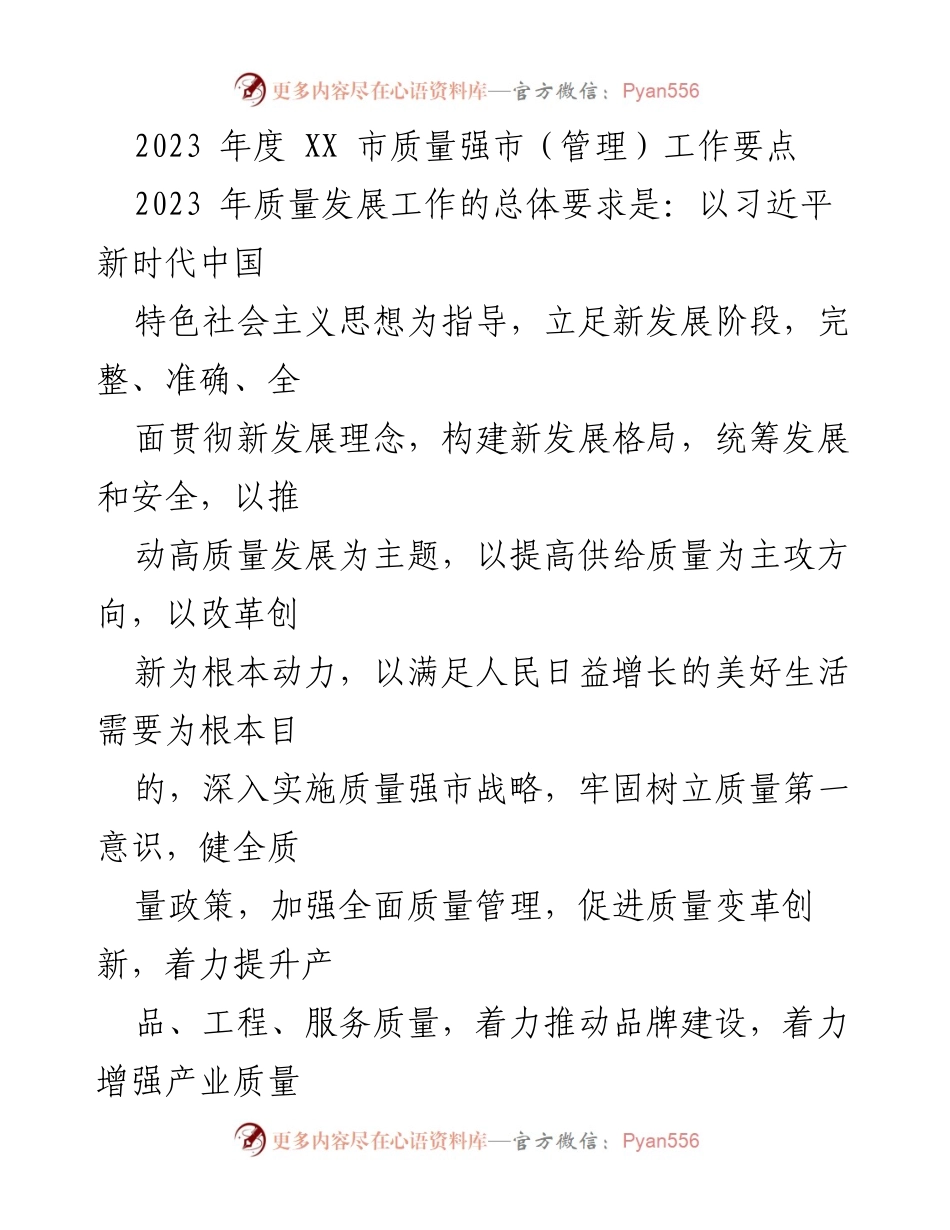 [工作要点] 质量发展 - 2023年度XX市质量强市工作要点.docx_第1页
