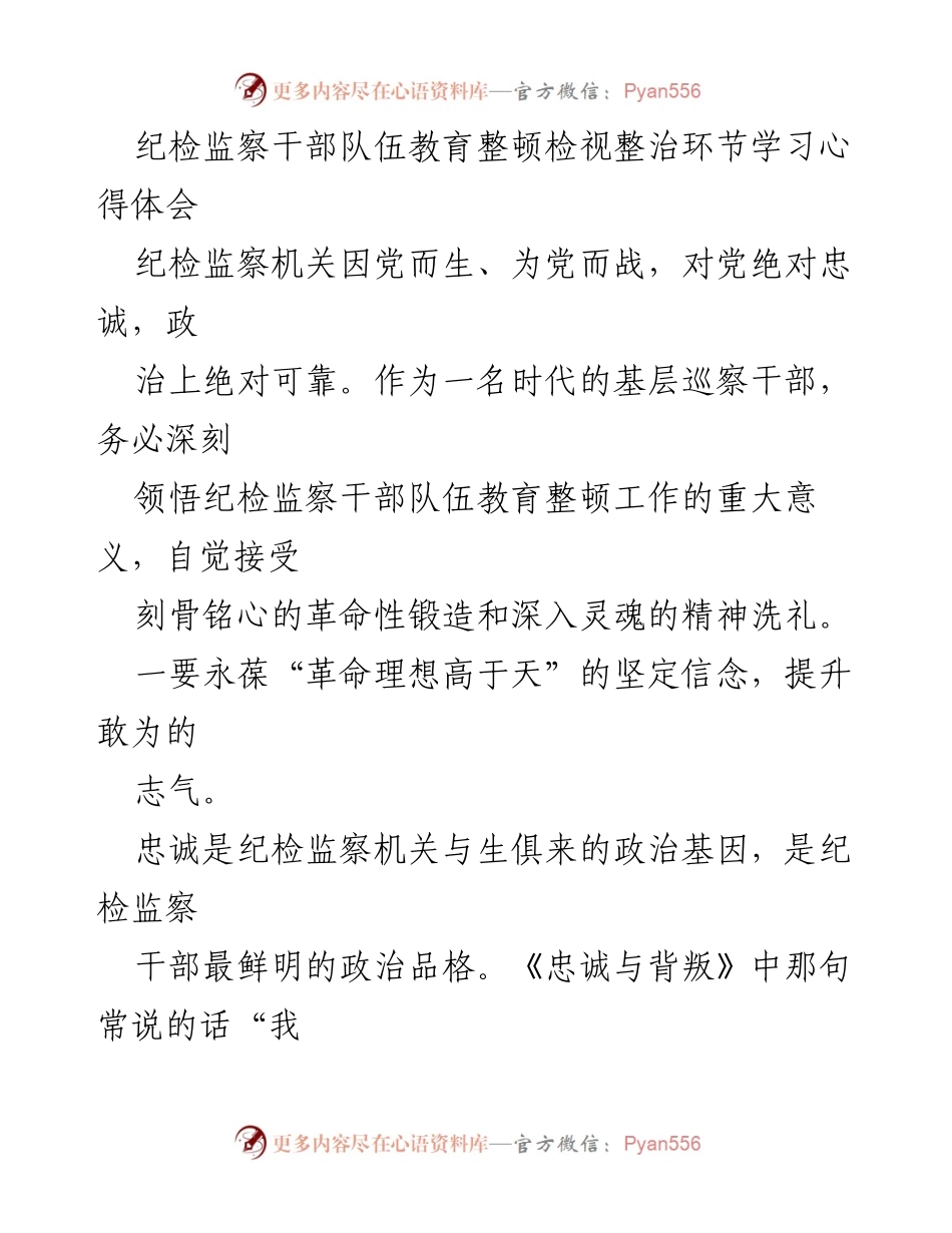 [心得体会] 纪检监察干部队伍教育整顿 - 深化忠诚与能力提升，践行为民情怀.docx_第1页