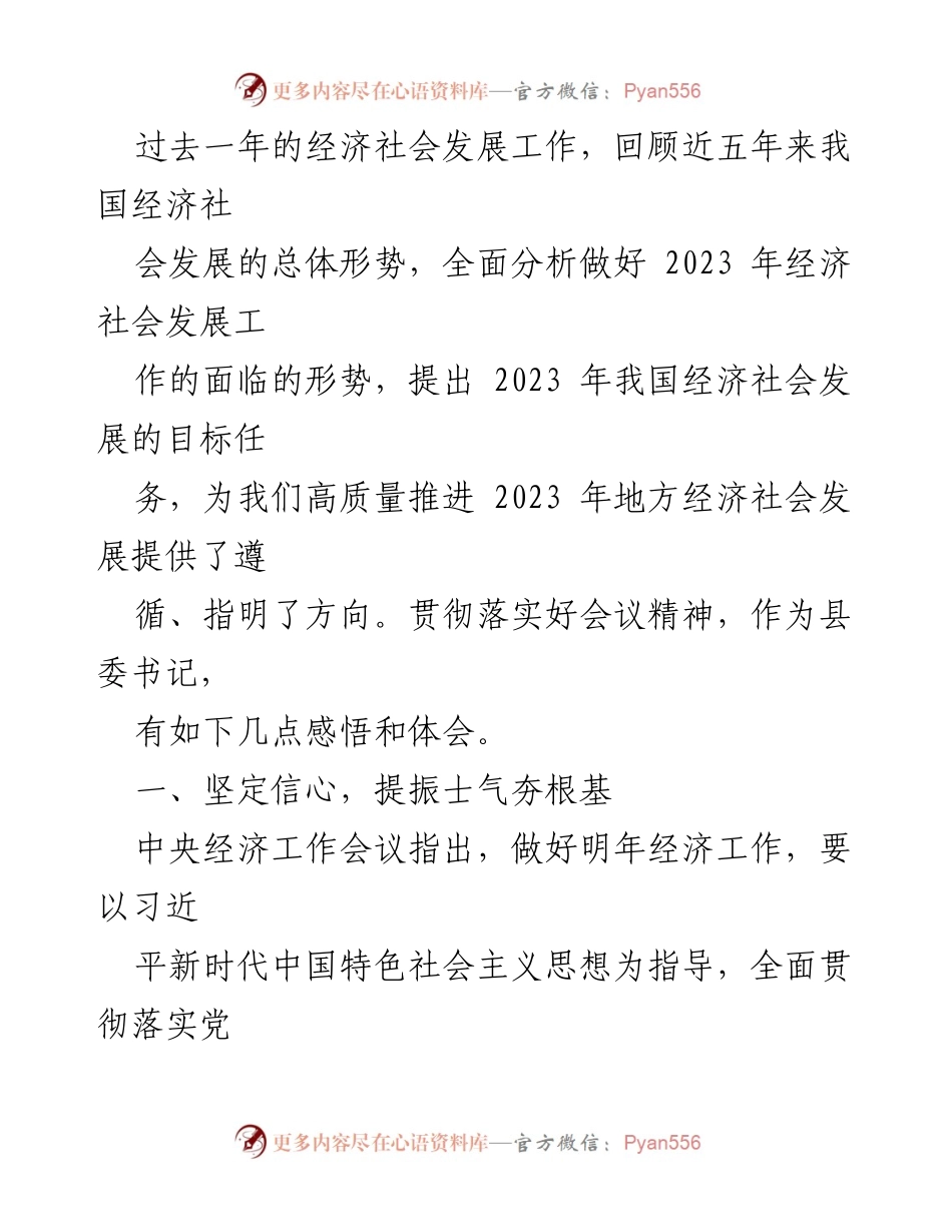 [心得体会] 县委书记学习会议 - 深入贯彻中央经济工作会议精神，推动县域经济高质量发展.docx_第2页
