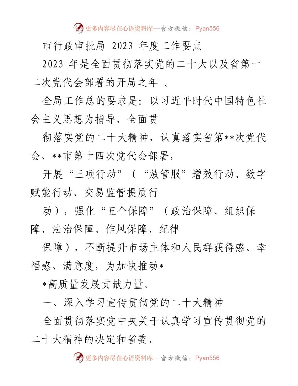 [工作要点] 市行政审批局 - 2023年度工作要点及改革措施.docx_第1页