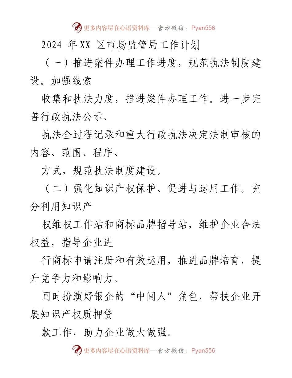 [工作计划] 市场监管局 - 2024年XX区市场监管局工作计划概述.docx_第1页