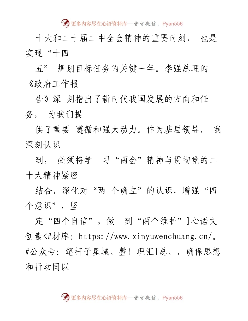 [心得体会] 领导干部学习贯彻全国“两会”精神 - 深化理解“两会”精神，推动高质量发展行动.docx_第2页