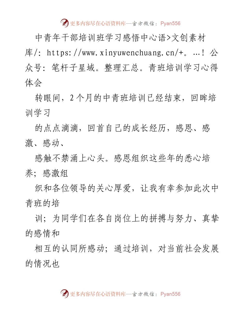 [心得体会] 中青年干部培训班 - 中青班培训学习心得体会_2.docx_第1页