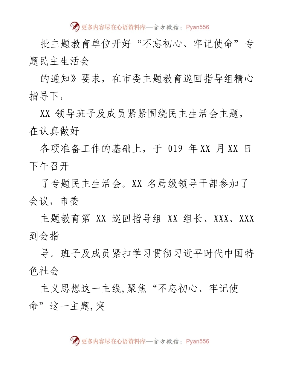 [情况报告] “不忘初心、牢记使命”主题教育专题民主生活会情况报告.docx_第2页