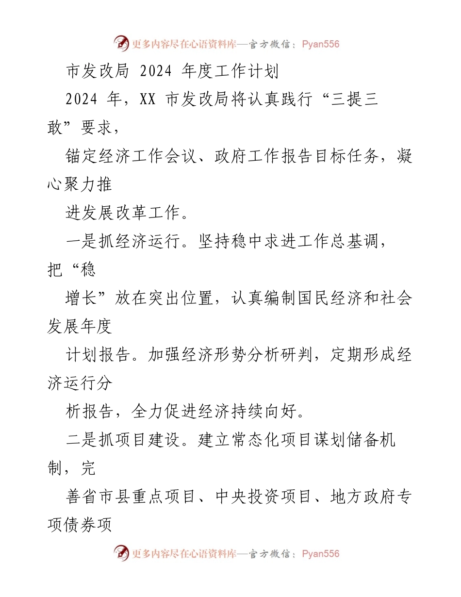 [工作计划] 市发改局 - 2024年度发展改革工作计划概要.docx_第1页