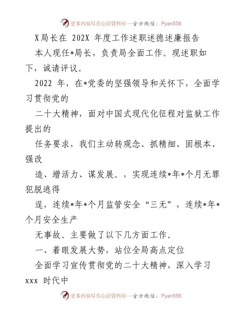 [工作述职] 年度总结 - 202X年度工作述职述德述廉报告.docx_第1页