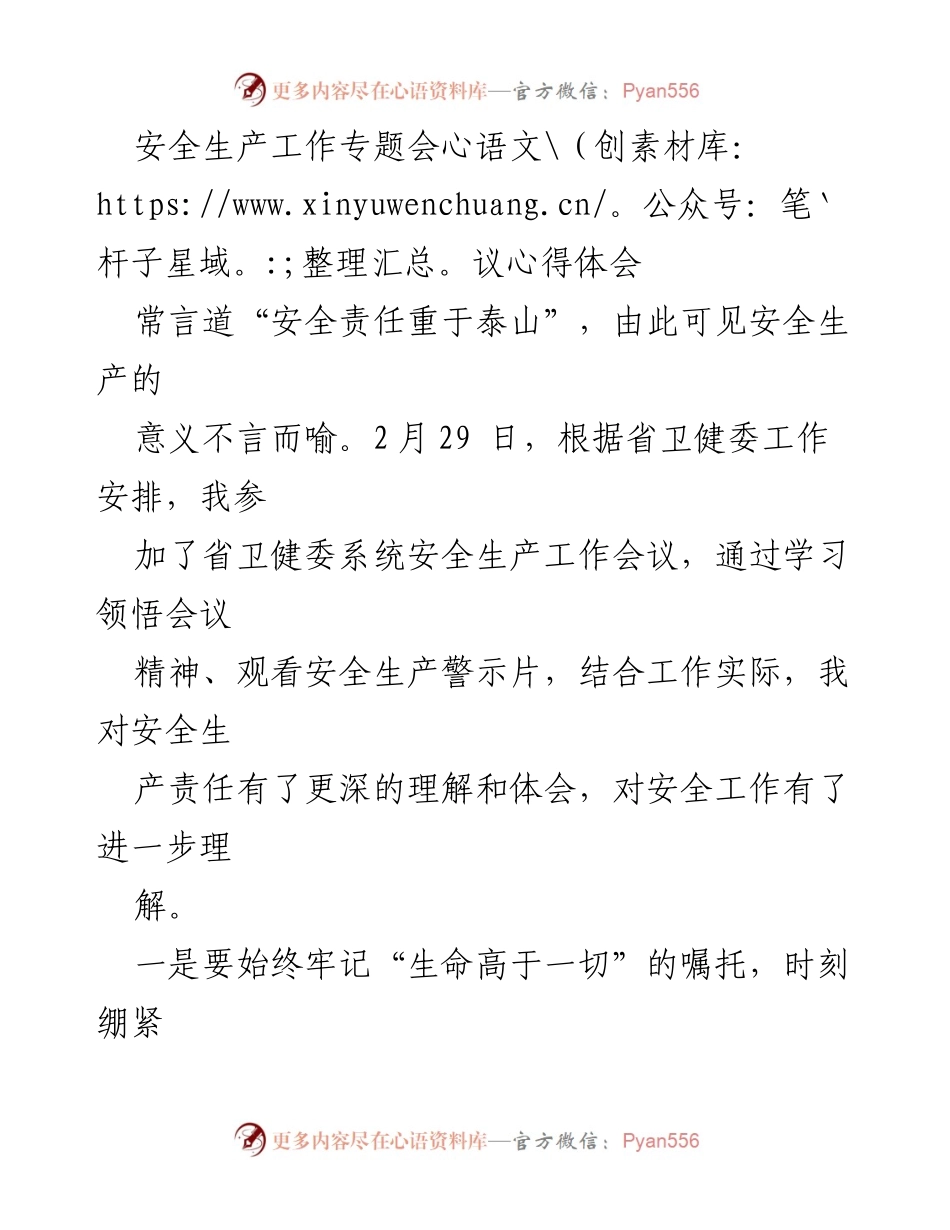 [心得体会] 省卫健委安全生产工作会议 - 深刻理解安全生产责任的重要性.docx_第1页
