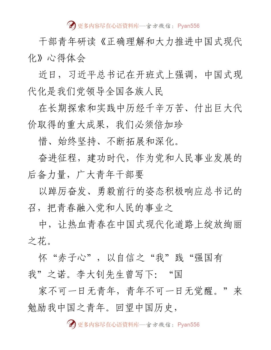 [心得体会] 青年干部培训 - 青年干部在中国式现代化中的责任与使命.docx_第1页