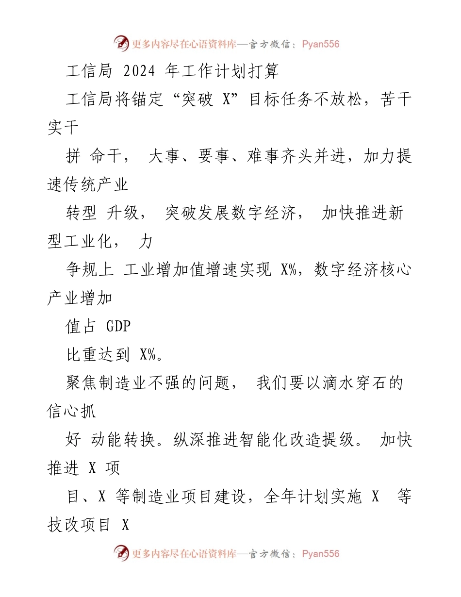 [工作计划] 工信局 2024年 - 工信局2024年工作计划：聚焦数字经济与产业升级.docx_第1页