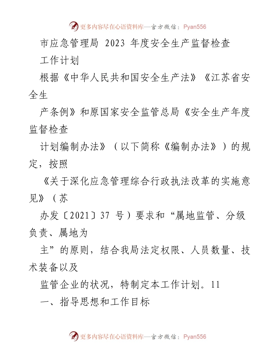 [工作计划] 市应急管理局 - 2023年度安全生产监督检查工作计划.docx_第1页