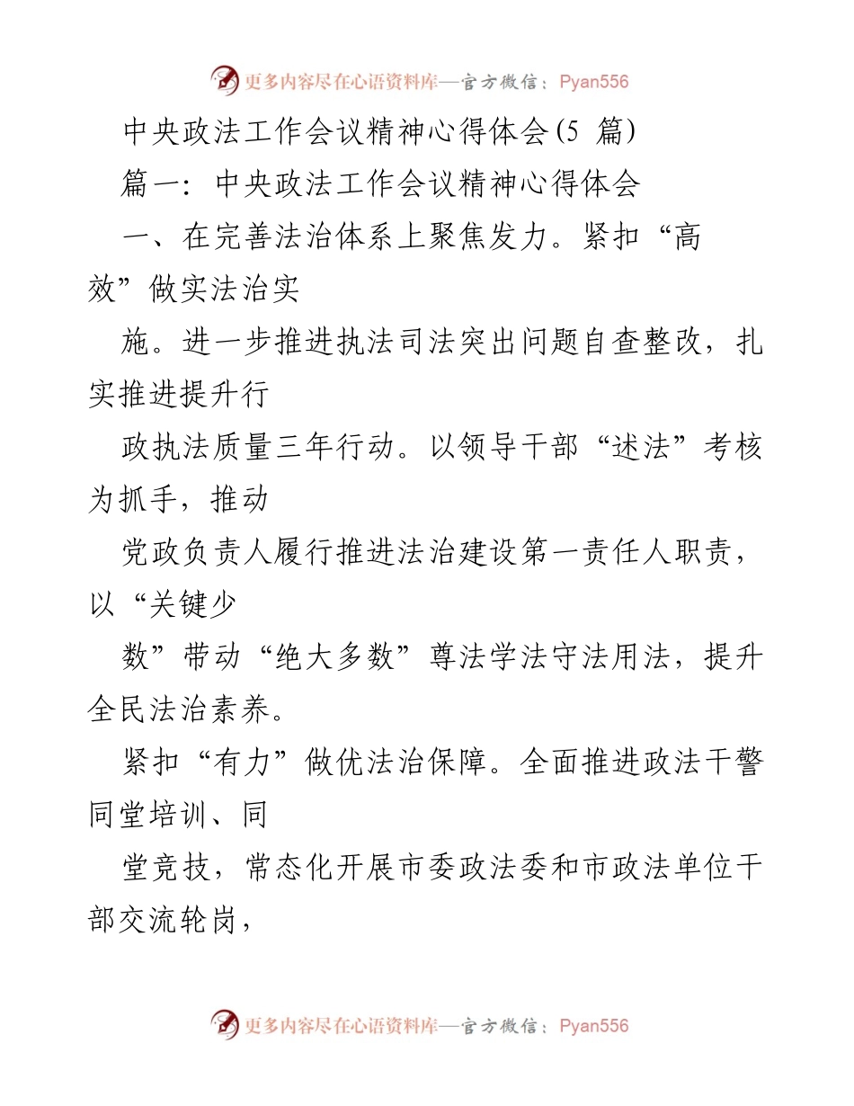 [心得体会] 中央政法工作会议 - 深入理解中央政法工作会议精神的实践与思考.docx_第1页