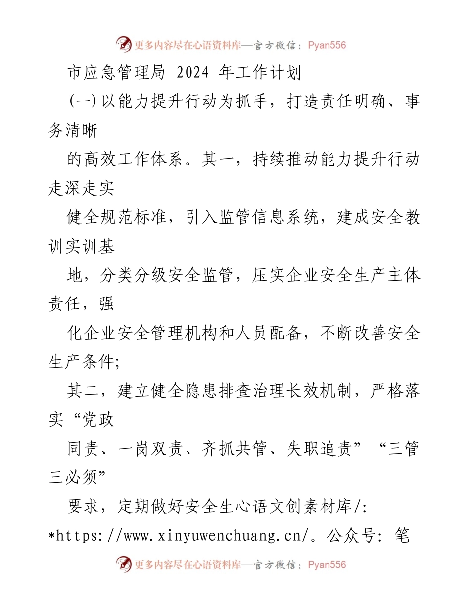 [工作计划] 市应急管理局 - 2024年安全生产与应急管理工作计划.docx_第1页