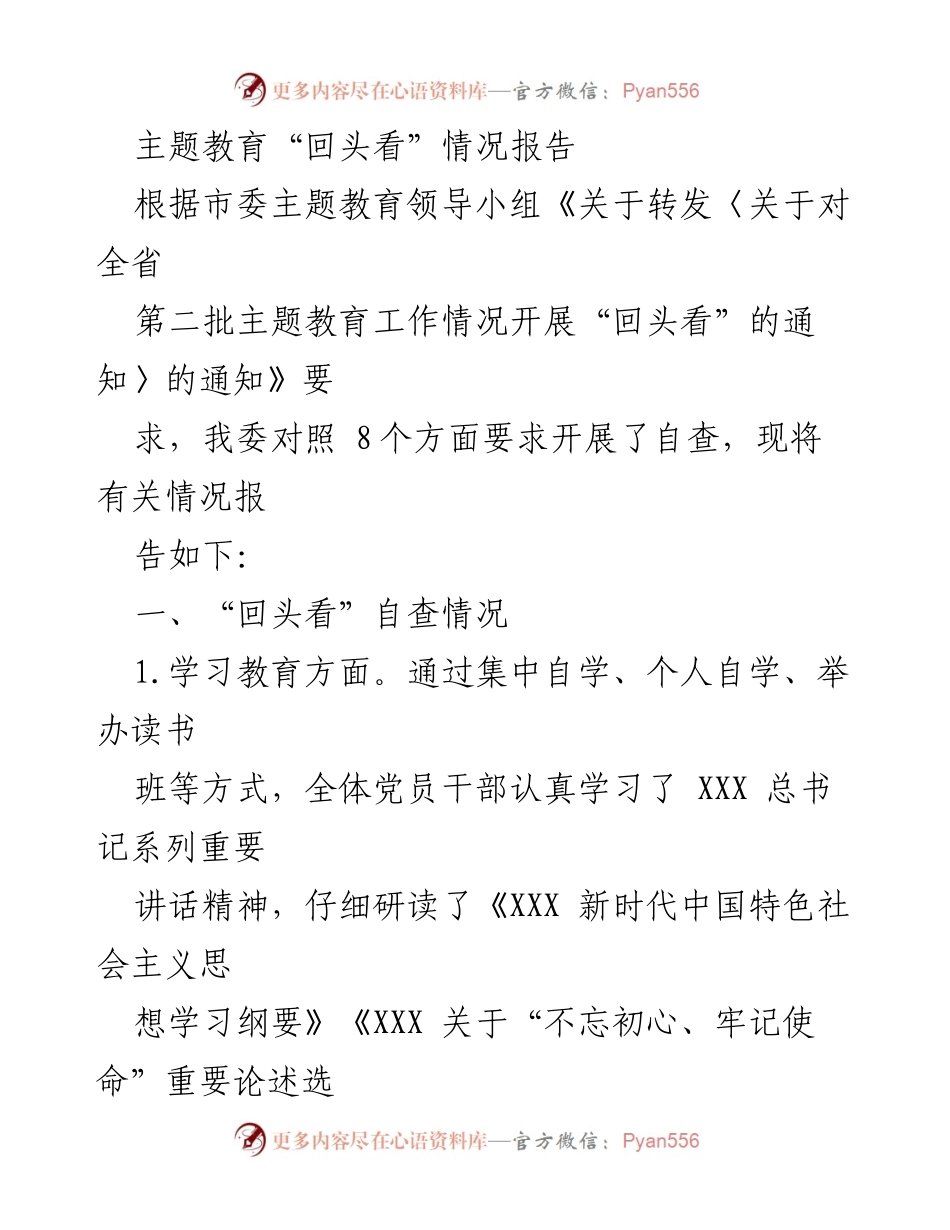 [情况报告] 主题教育 - 主题教育“回头看”自查与整改情况报告.docx_第1页