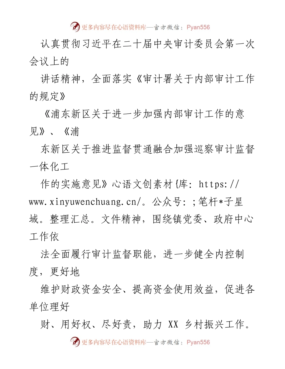 [工作计划] 内部审计 - 2024年度XX镇内部审计工作计划.docx_第2页
