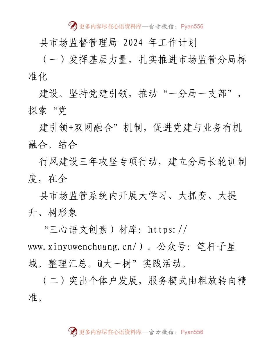 [工作计划] 县市场监督管理局 - 2024年市场监管工作计划概述.docx_第1页