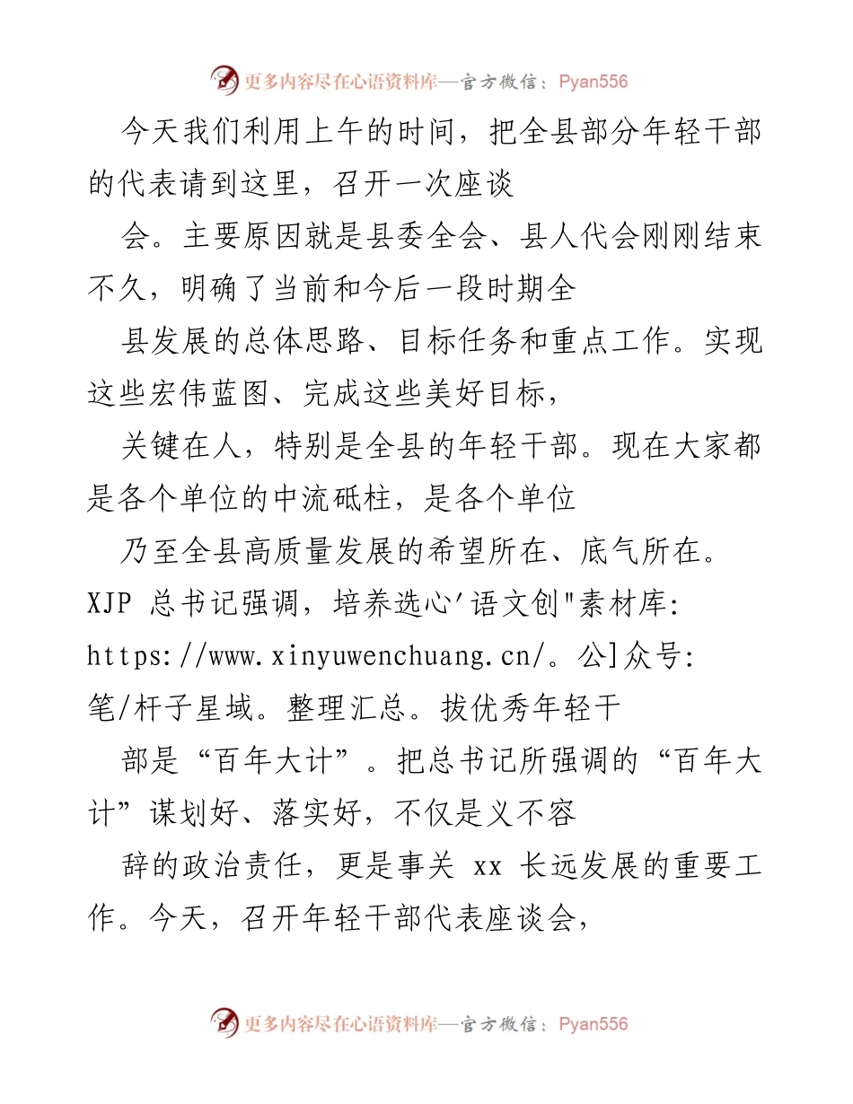 [座谈会] 年轻干部培养 - 培养年轻干部，推动高质量发展.docx_第1页