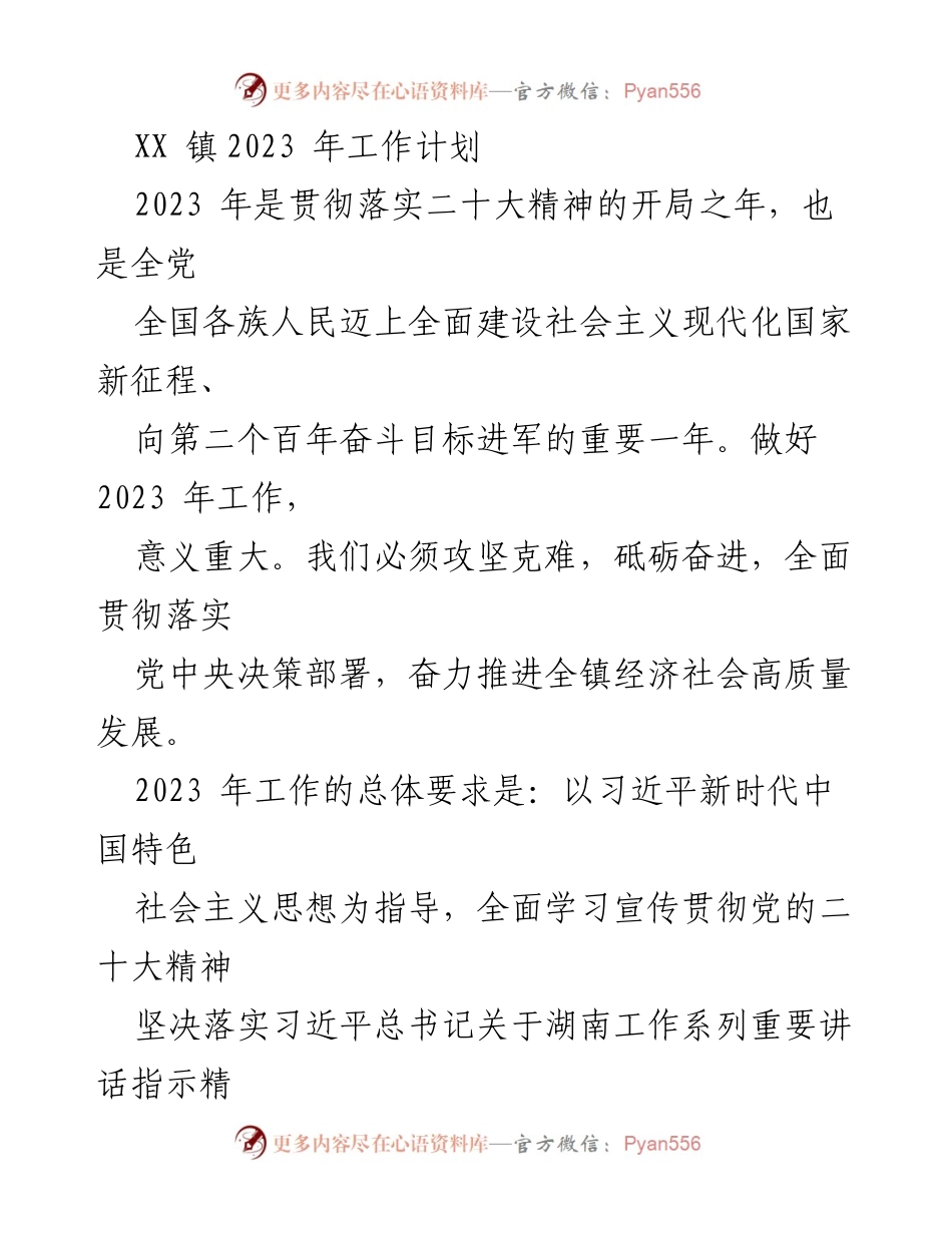 [工作计划] 镇级工作会议 - XX镇2023年经济社会发展工作计划.docx_第1页