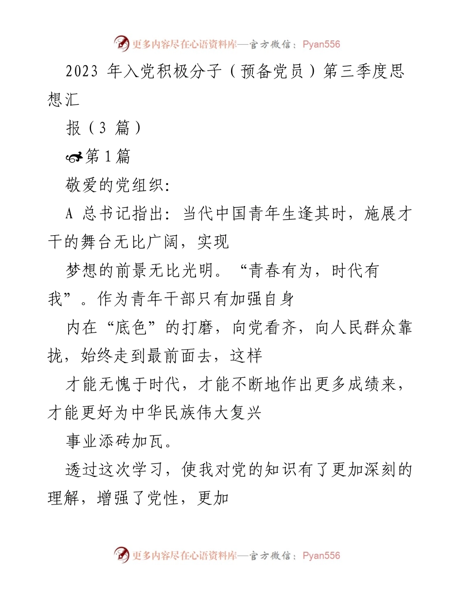 [思想汇报] 入党积极分子培训 - 青年干部的理想信念与成长方向.docx_第1页