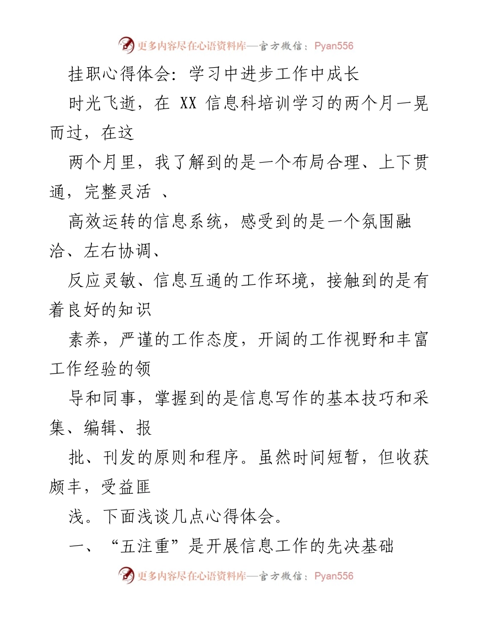 [心得体会] 挂职学习 - 信息工作的重要性与实践经验分享.docx_第1页