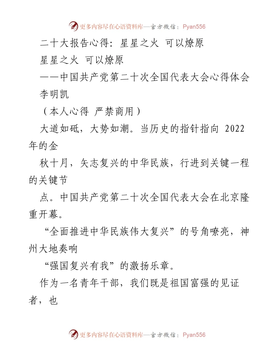 [心得体会] 党代会 - 二十大报告心得：星星之火 可以燎原.docx_第1页