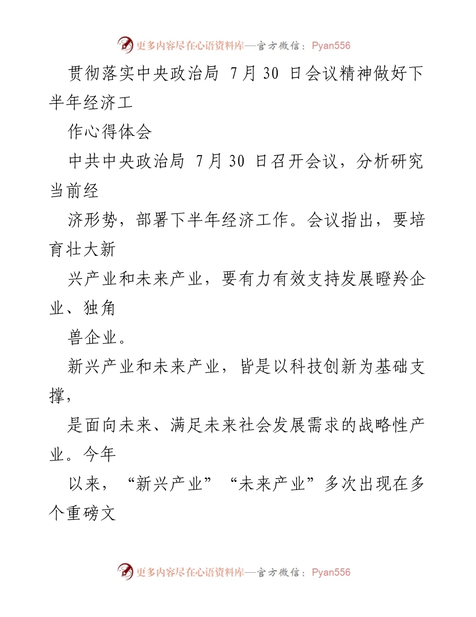 [心得体会] 经济工作会议 - 促进新兴产业与未来产业发展的策略与思考.docx_第1页