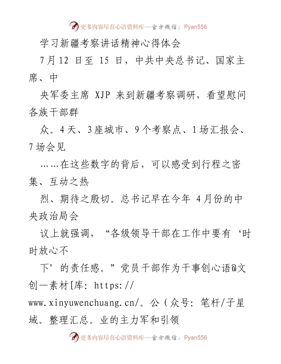 [心得体会] 学习交流 - 深入领会新疆考察讲话精神，坚定民族团结与责任担当.docx_第1页