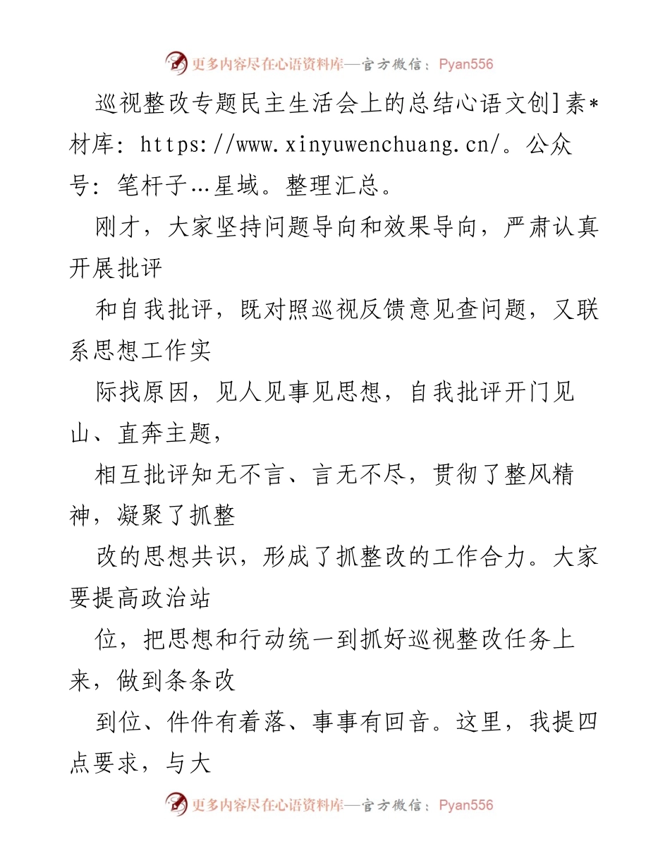 [总结] 巡视整改专题民主生活会 - 巡视整改工作总结与要求.docx_第1页