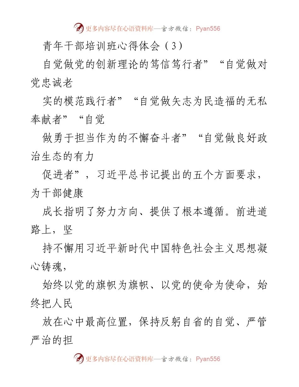 [心得体会] 青年干部培训班 - 坚持理论学习，做忠诚担当的新时代干部.docx_第1页
