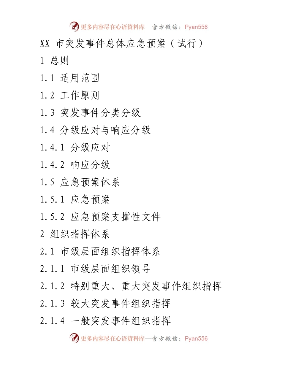 [应急预案] 市级应急管理 - XX市突发事件总体应急预案（试行）.docx_第1页