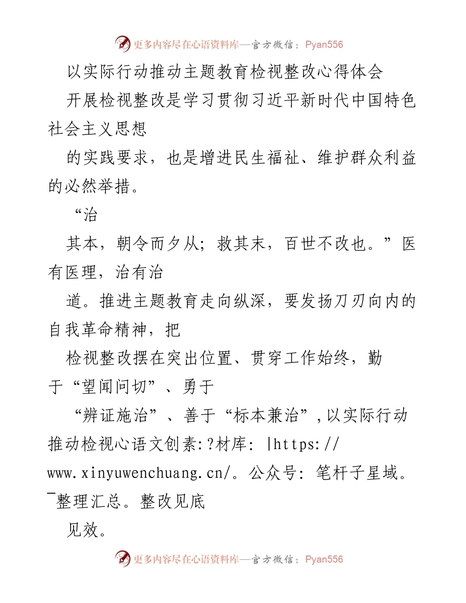 [心得体会] 主题教育 - 实际行动推动检视整改的重要性.docx_第1页