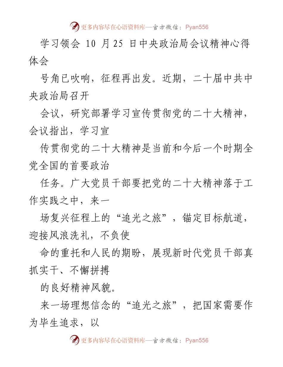 [心得体会] 党员干部学习 - 追光之旅：践行党的二十大精神的坚定信念与责任.docx_第1页