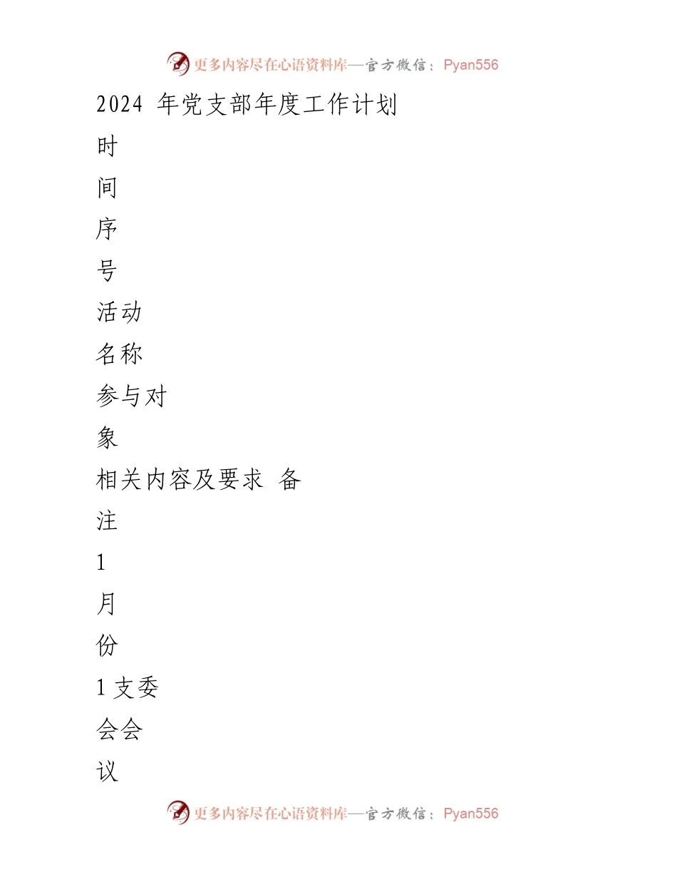 [工作计划] 党支部年度工作 - 2024年党支部年度工作计划.docx_第1页