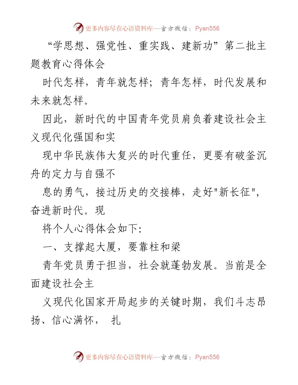[心得体会] 主题教育 - 新时代青年党员的责任与担当.docx_第1页