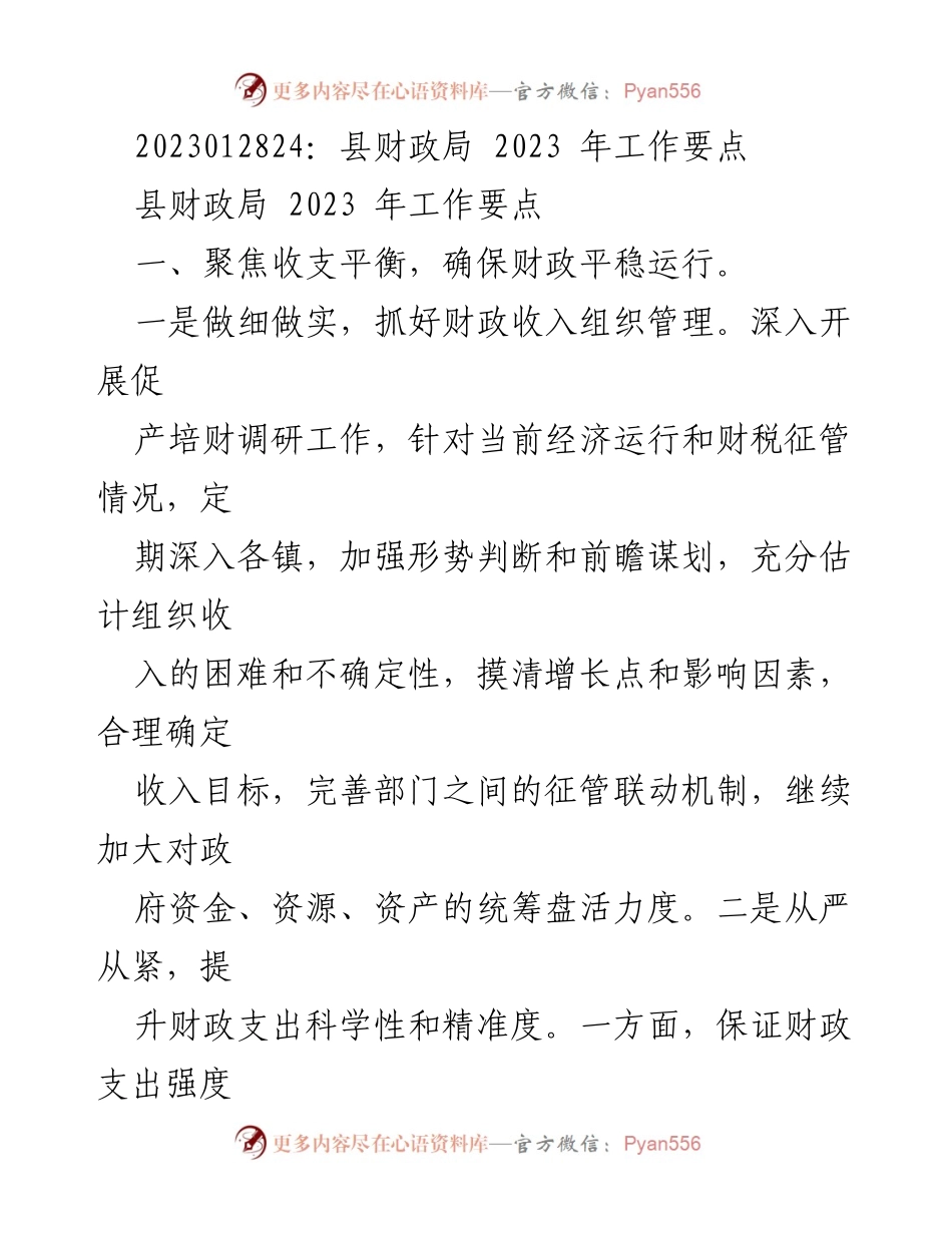 [工作要点] 财政局工作会议 - 2023年度县财政局工作要点解析.docx_第1页