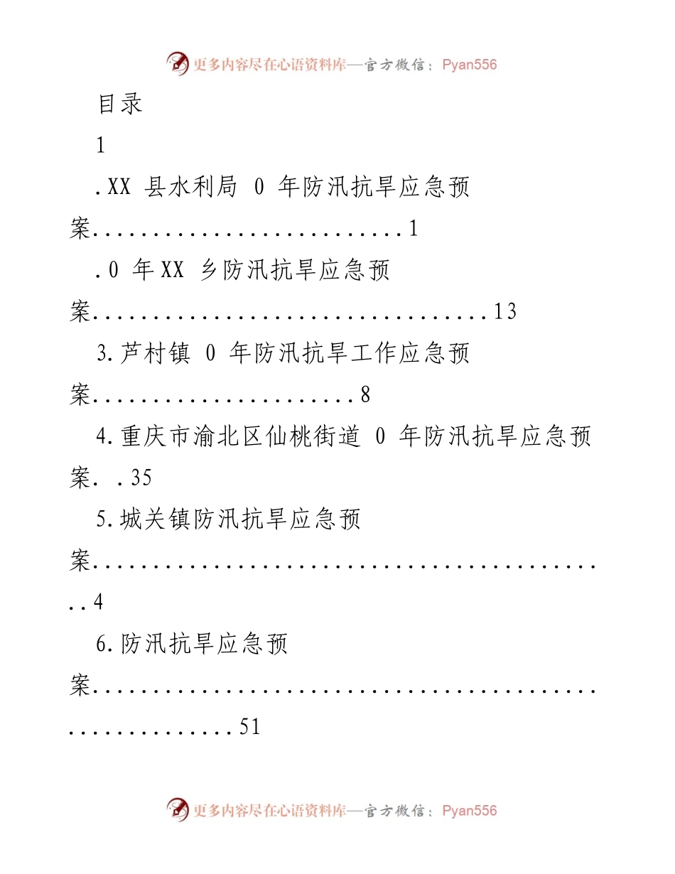 [应急预案] XX县防汛抗旱应急预案汇编.docx_第1页