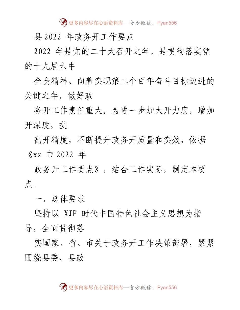 [工作要点] 政务工作会议 - 2022年县政务公开工作要点总结.docx_第1页