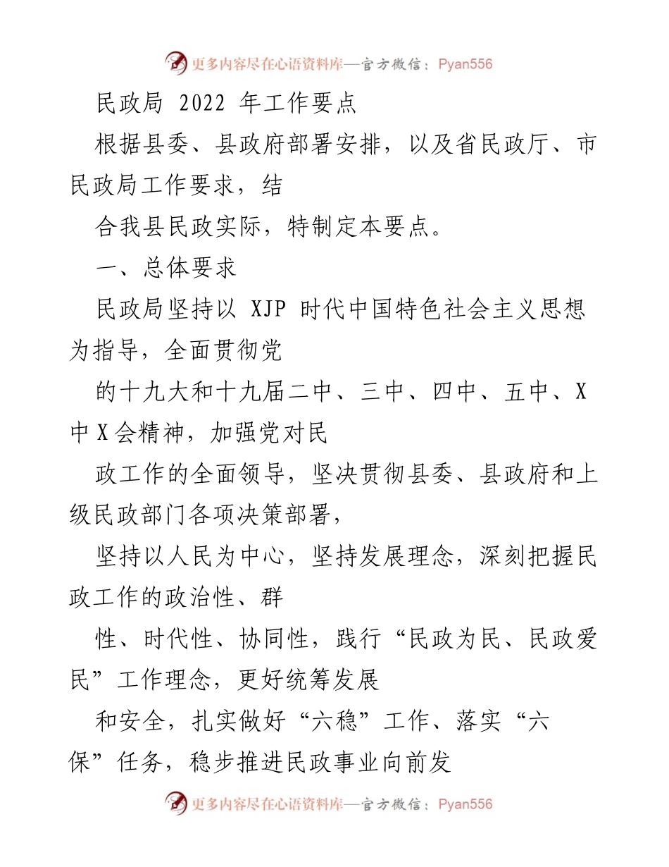 [工作要点] 民政局 - 2022年民政局工作要点及实施方案.docx_第1页