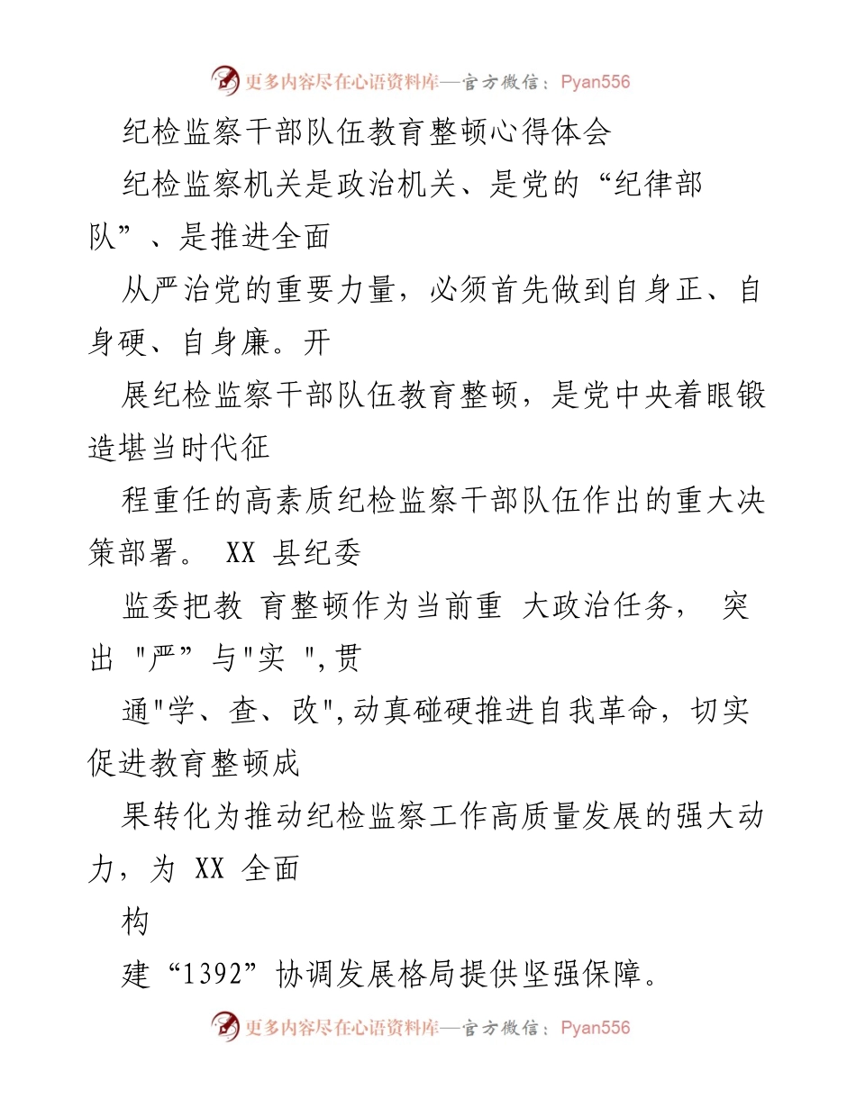 [心得体会] 纪检监察干部教育整顿 - 纪检监察干部队伍教育整顿的重要性与实施成效.docx_第1页