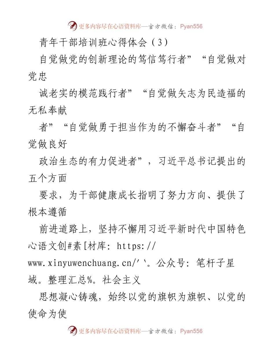 [心得体会] 青年干部培训班 - 坚持理论学习，做忠诚担当的新时代干部_1.docx_第1页
