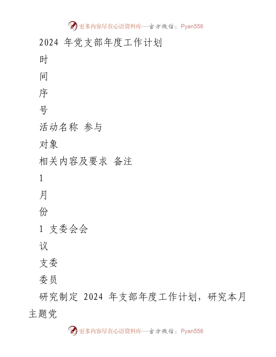 [工作计划] 党支部年度工作 - 2024年党支部年度工作计划_2.docx_第1页