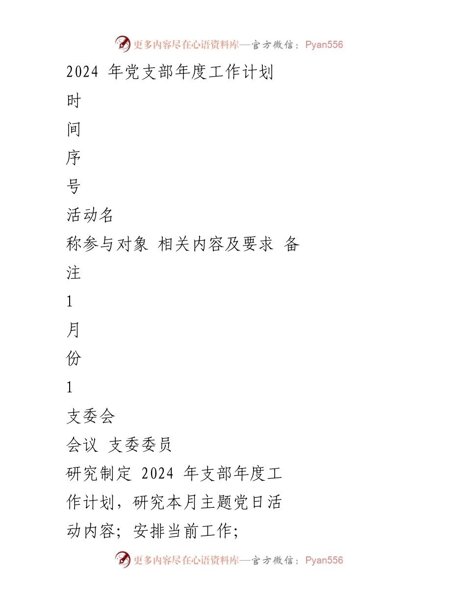 [工作计划] 党支部年度工作 - 2024年党支部年度工作计划_1.docx_第1页