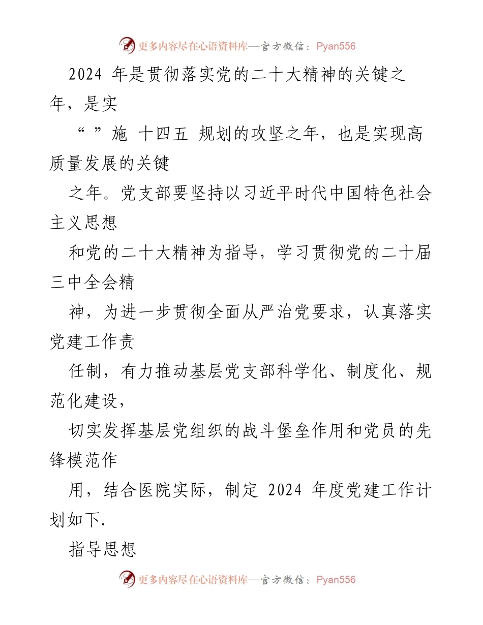 [工作计划] 医院党支部 - 2024年度医院党支部党建工作计划.docx_第2页