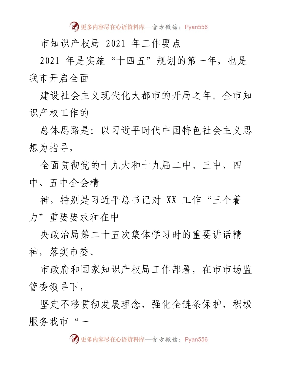 [工作要点] 市知识产权局 - 2021年知识产权工作规划与实施要点.docx_第1页