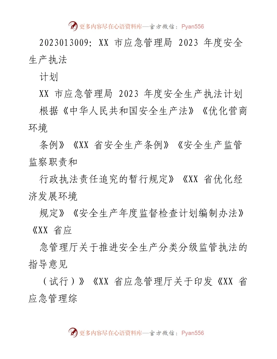 [工作计划] 应急管理局 - 2023年度安全生产执法计划.docx_第1页