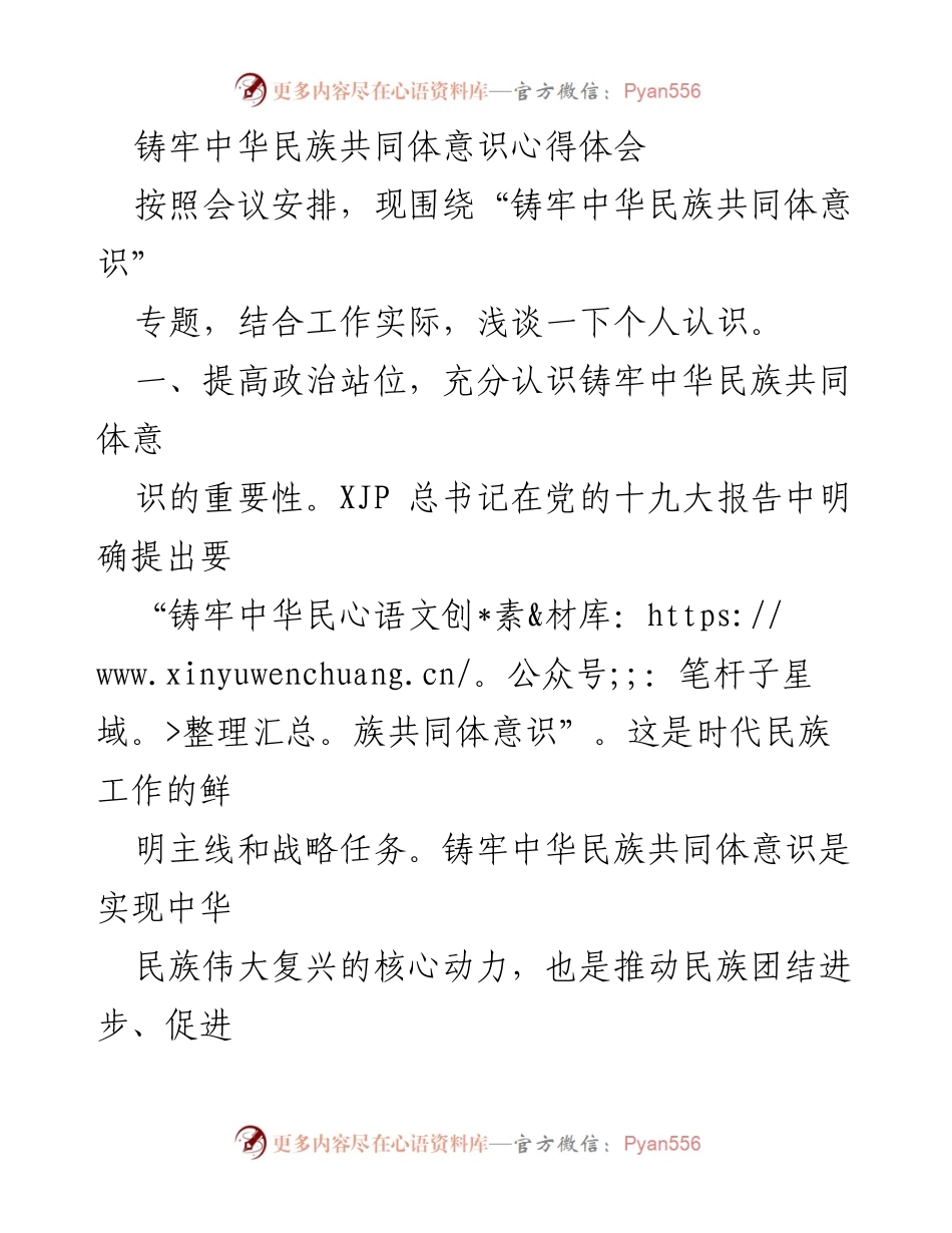 [心得体会] 会议 - 铸牢中华民族共同体意识的重要性与实践探索.docx_第1页