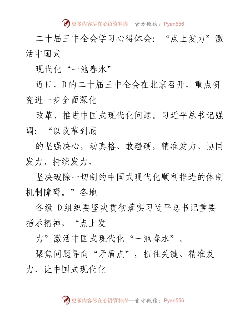 [心得体会] 二十届三中全会 - “点上发力”推动中国式现代化新突破.docx_第1页