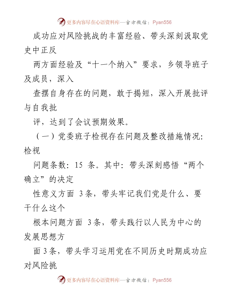 [情况报告] 乡党委年度会议 - 202X年度党史学习教育专题民主生活会情况报告.docx_第2页